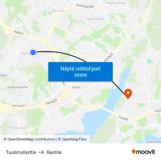Tuulimyllyntie to Rastila map