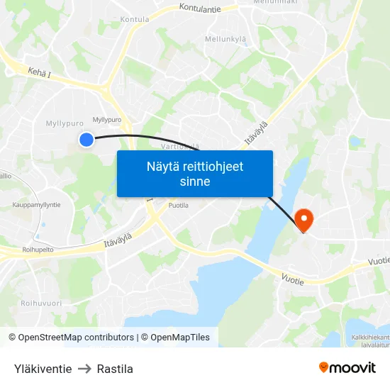 Yläkiventie to Rastila map