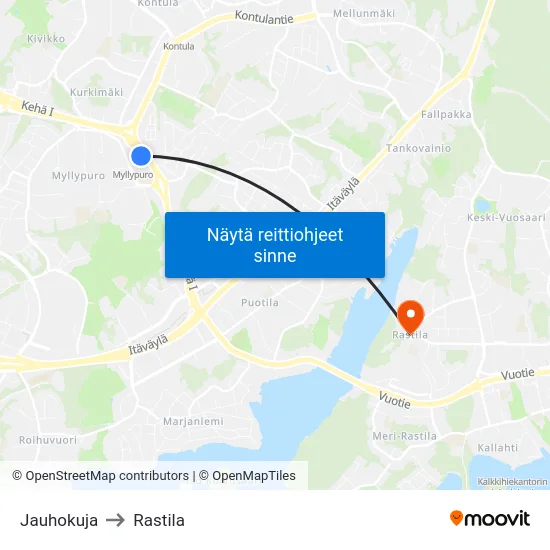 Jauhokuja to Rastila map