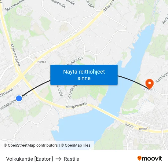 Voikukantie [Easton] to Rastila map