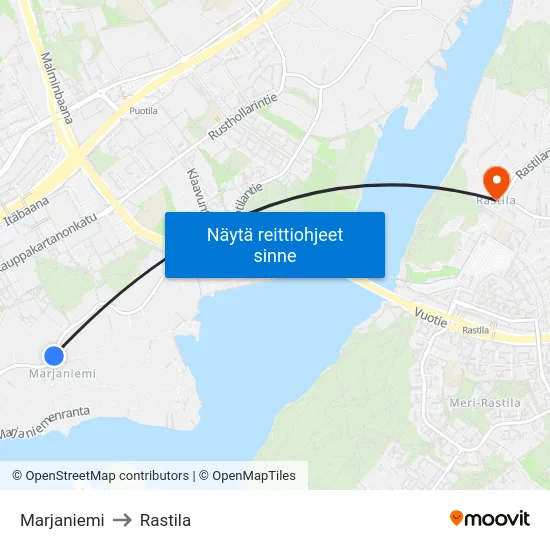 Marjaniemi to Rastila map