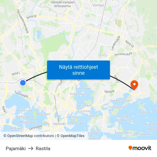 Pajamäki to Rastila map