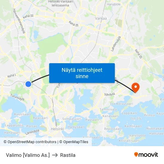 Valimo [Valimo As.] to Rastila map