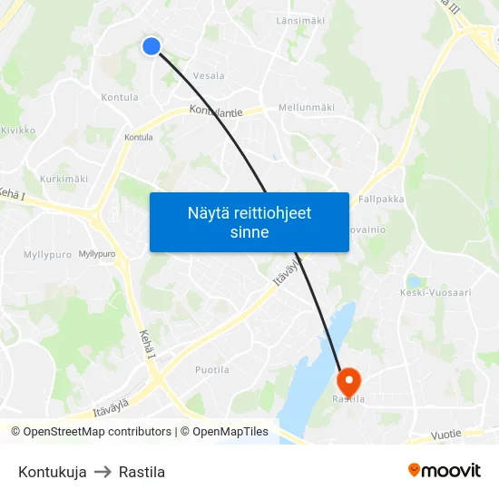 Kontukuja to Rastila map