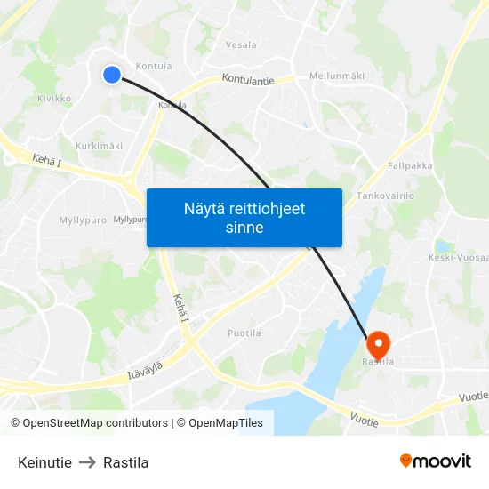 Keinutie to Rastila map
