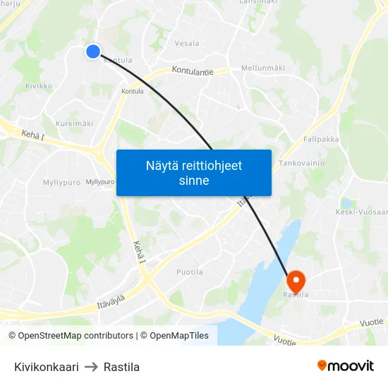 Kivikonkaari to Rastila map