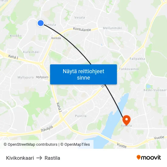 Kivikonkaari to Rastila map