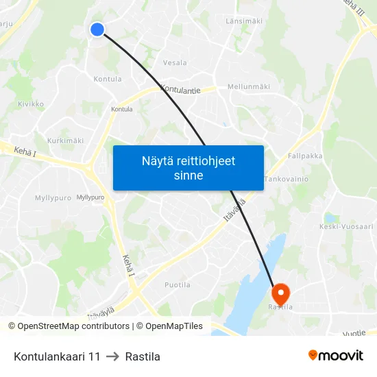 Kontulankaari 11 to Rastila map