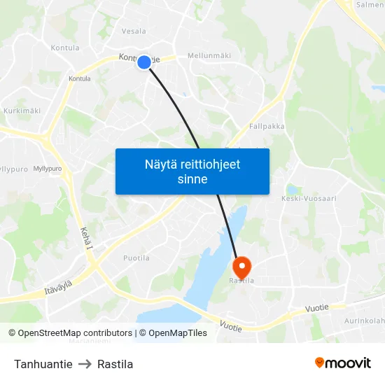 Tanhuantie to Rastila map