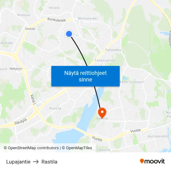 Lupajantie to Rastila map