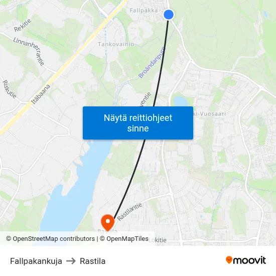 Fallpakankuja to Rastila map