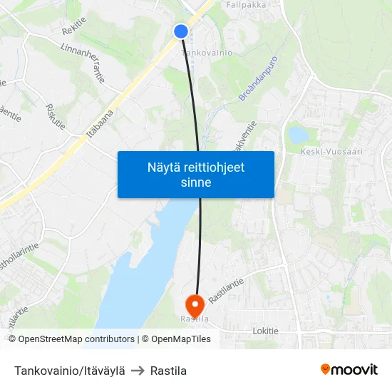 Tankovainio/Itäväylä to Rastila map