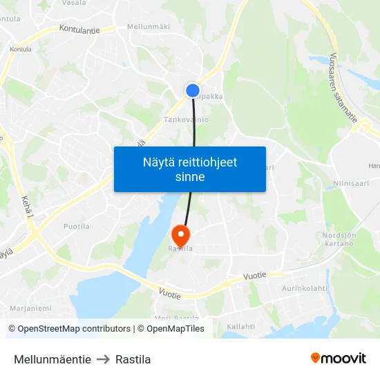 Mellunmäentie to Rastila map