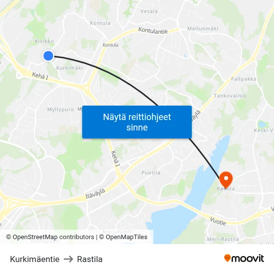 Kurkimäentie to Rastila map