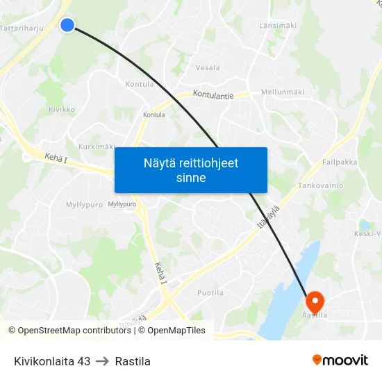Kivikonlaita 43 to Rastila map