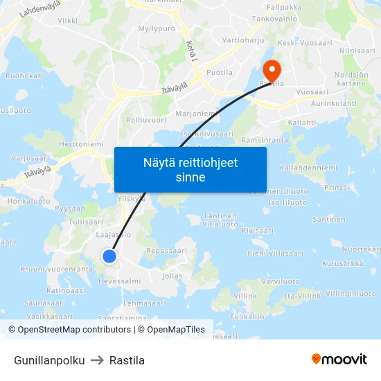 Gunillanpolku to Rastila map