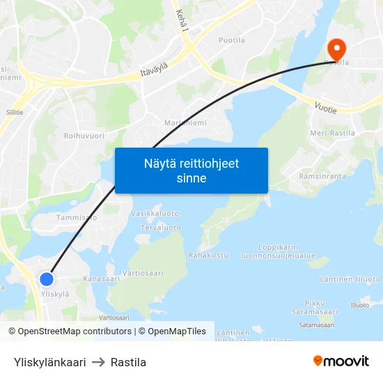 Yliskylänkaari to Rastila map