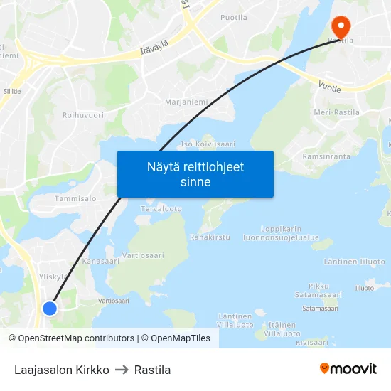 Laajasalon Kirkko to Rastila map