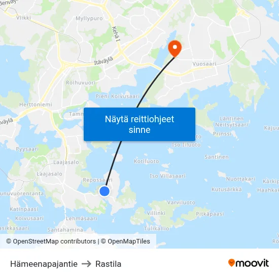 Hämeenapajantie to Rastila map