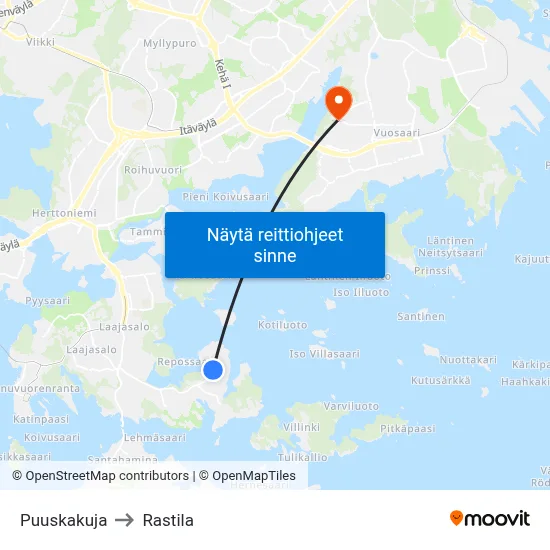 Puuskakuja to Rastila map