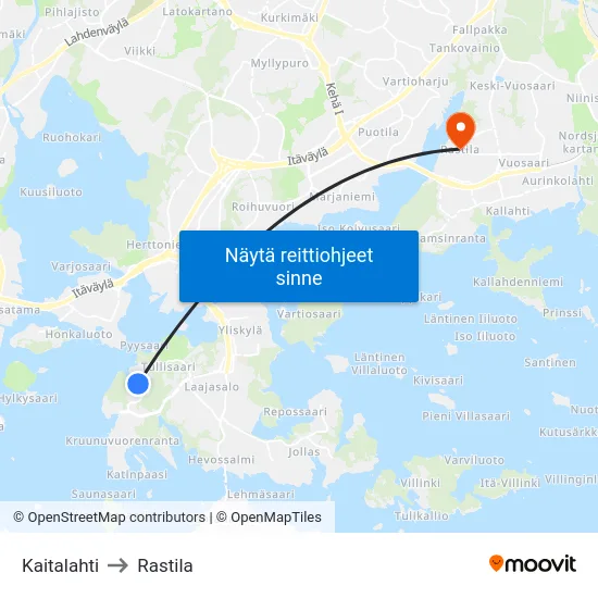 Kaitalahti to Rastila map