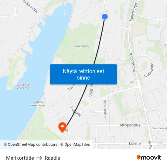 Merikorttitie to Rastila map