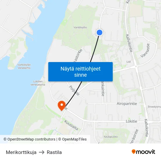 Merikorttikuja to Rastila map