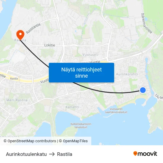 Aurinkotuulenkatu to Rastila map