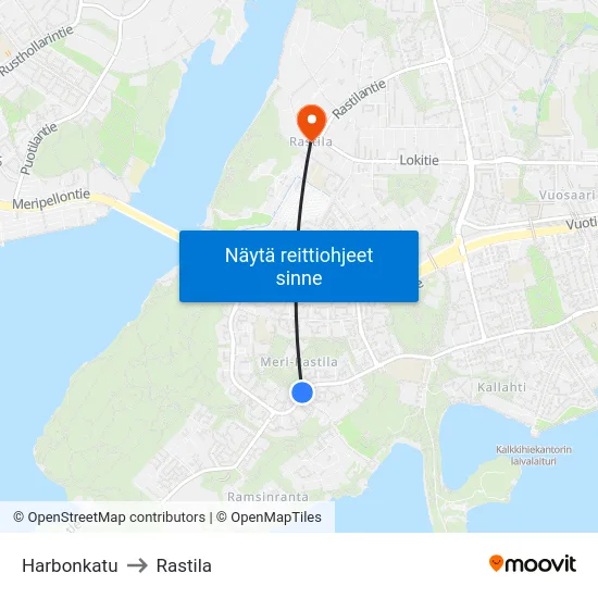 Harbonkatu to Rastila map