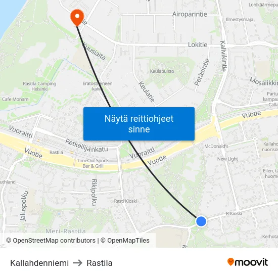 Kallahdenniemi to Rastila map
