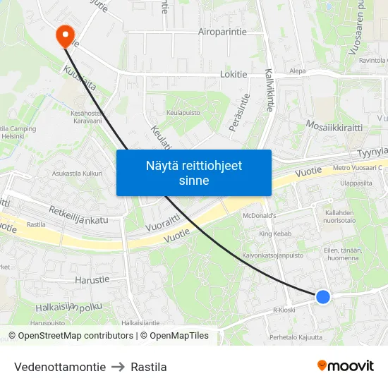 Vedenottamontie to Rastila map