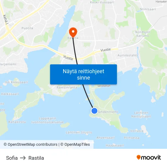 Sofia to Rastila map