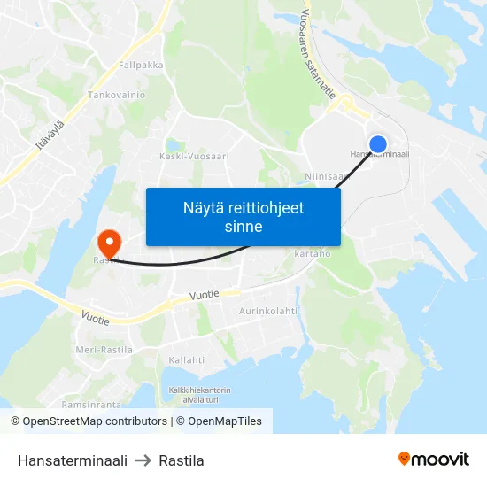 Hansaterminaali to Rastila map