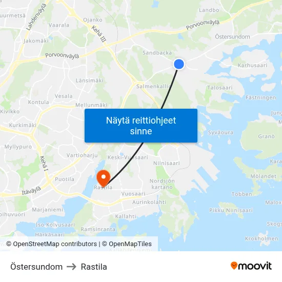 Östersundom to Rastila map