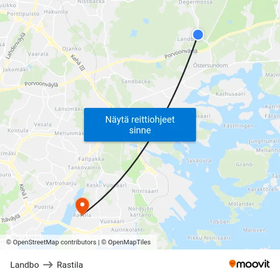 Landbo to Rastila map