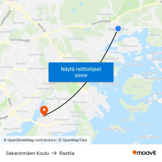 Sakarinmäen Koulu to Rastila map