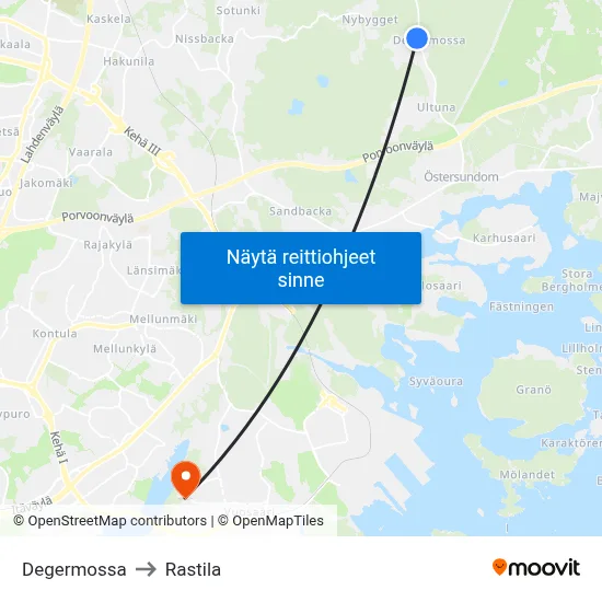 Degermossa to Rastila map