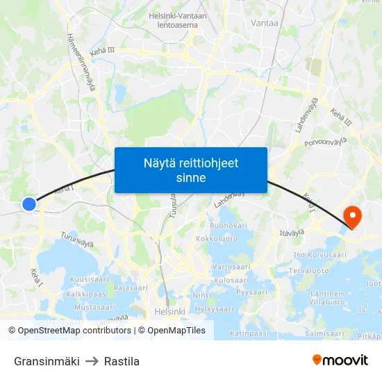 Gransinmäki to Rastila map
