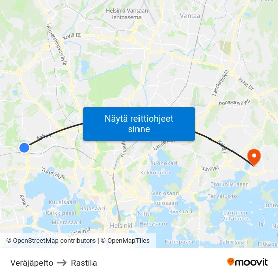 Veräjäpelto to Rastila map