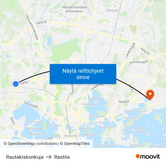 Rautakiskonkuja to Rastila map
