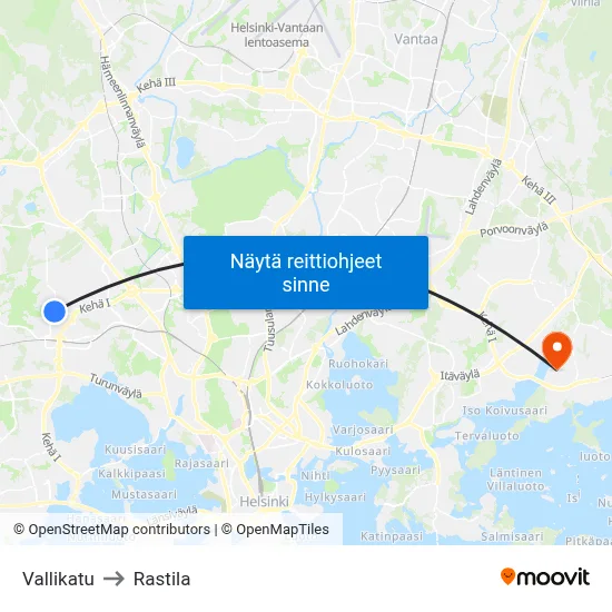 Vallikatu to Rastila map