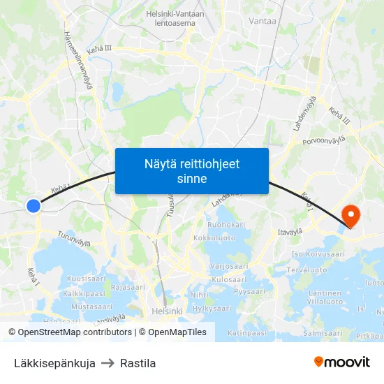 Läkkisepänkuja to Rastila map