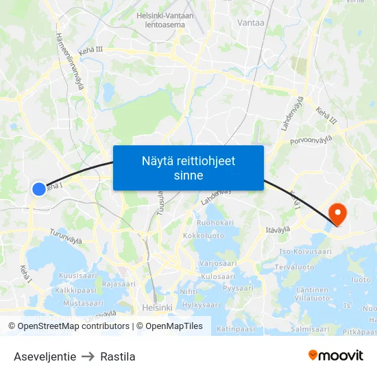 Aseveljentie to Rastila map