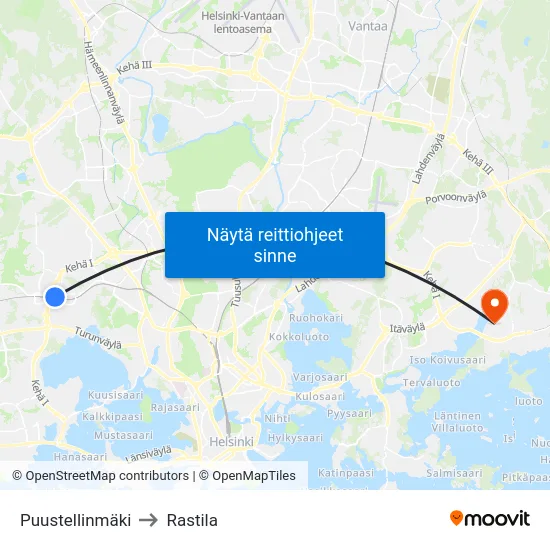 Puustellinmäki to Rastila map