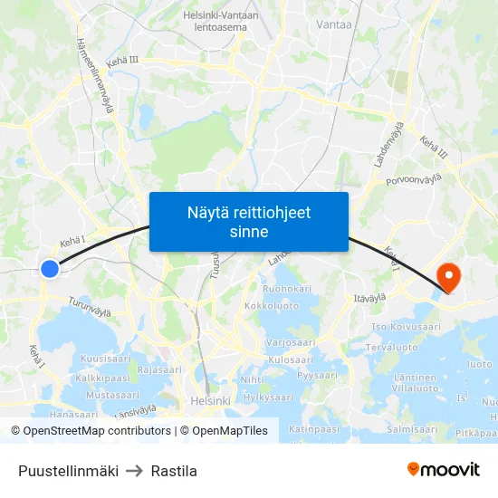 Puustellinmäki to Rastila map
