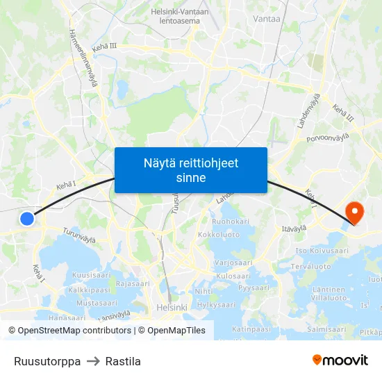 Ruusutorppa to Rastila map