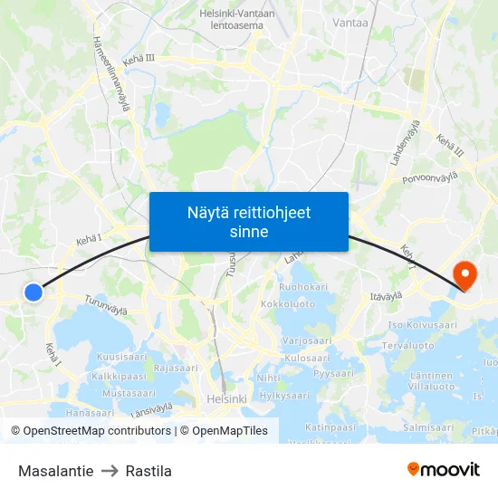 Masalantie to Rastila map