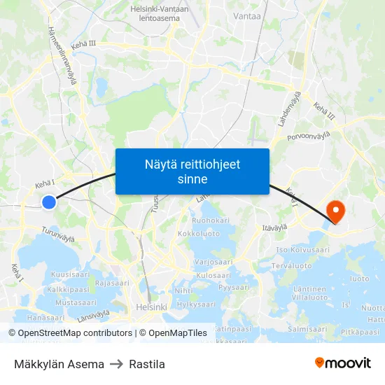 Mäkkylän Asema to Rastila map