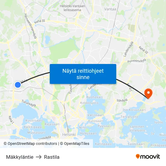 Mäkkyläntie to Rastila map