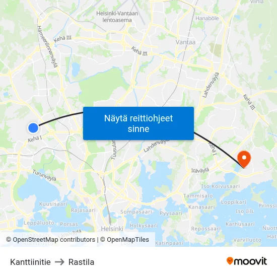 Kanttiinitie to Rastila map